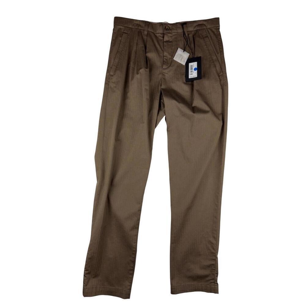 Ted Baker Talkin Pleated Herringbone Straight Trousers Brown Size 32 W | 32 L